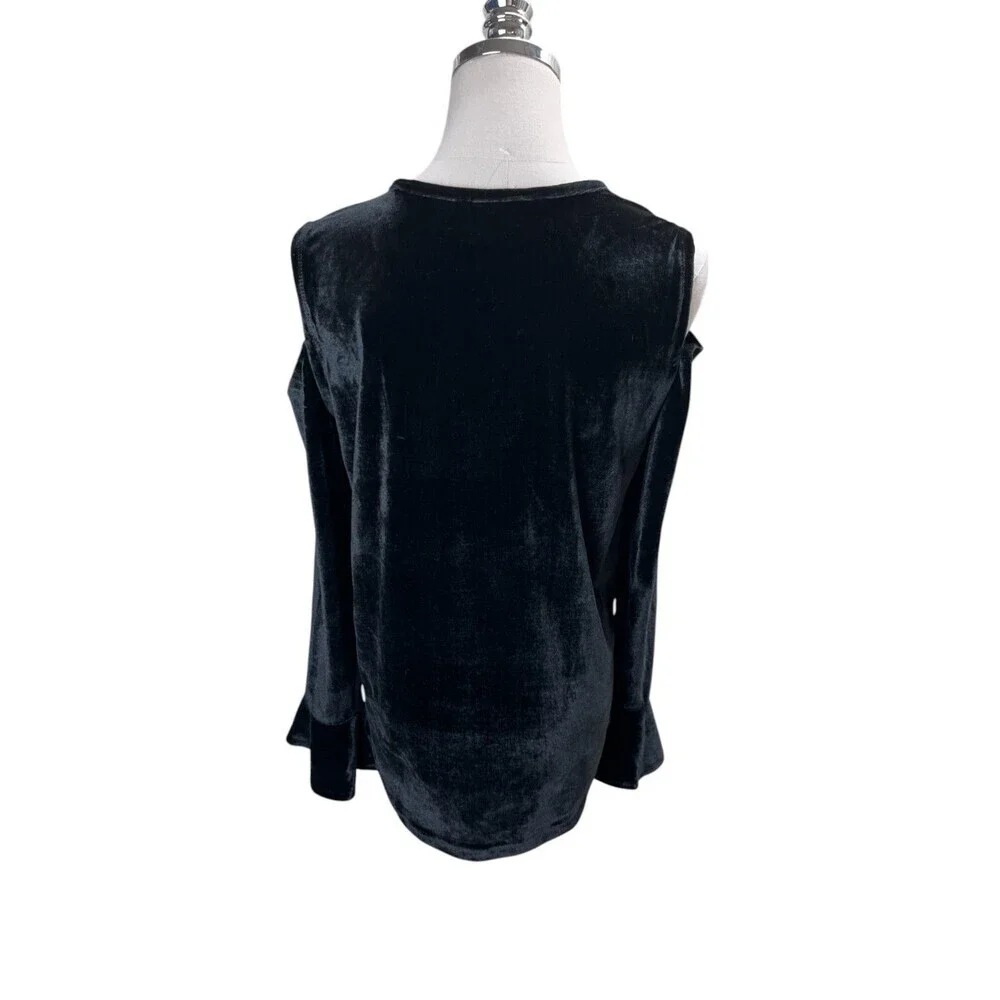 Harve Benard Top Women's Size Small Black Cold Shoulder Long Sleeve Velvet